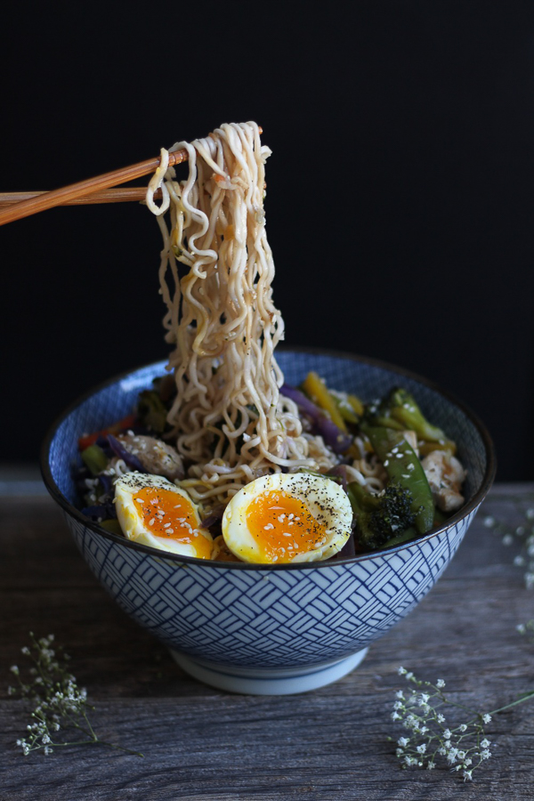 Sesame Teriyaki Chicken Stir Fry Ramen Noodle Bowl