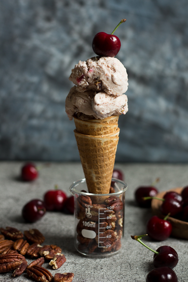 No Churn Cherry Vanilla and Caramelized Pecan Ice Cream