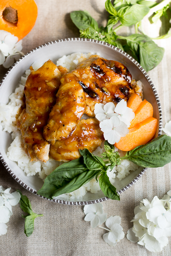 Grilled Apricot-Glazed Chicken with Summer Basil Rice