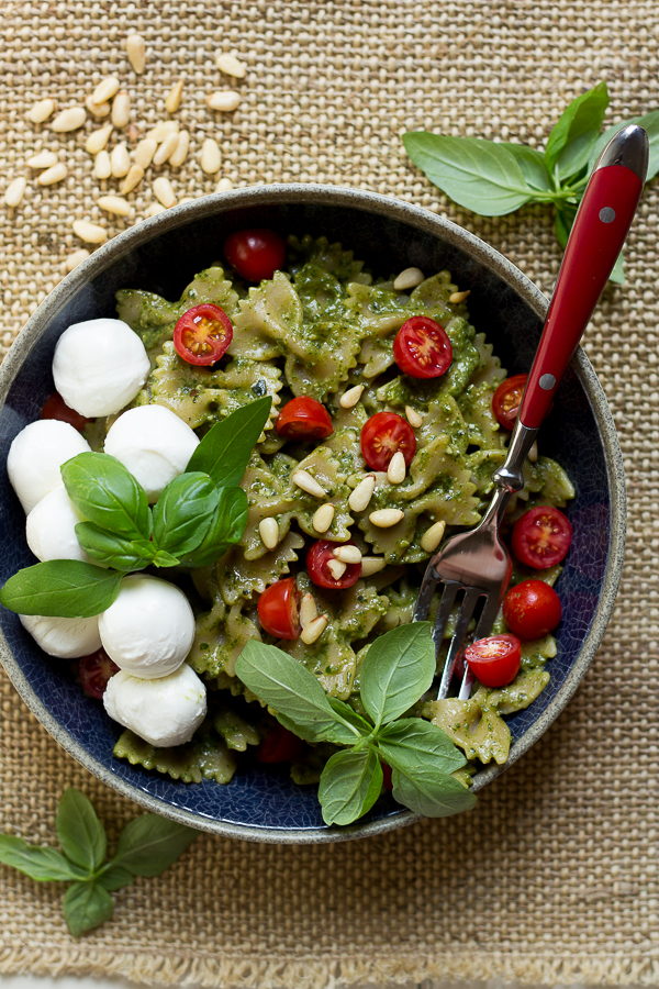 Triple Green Pesto Caprese Whole Wheat Farfalle