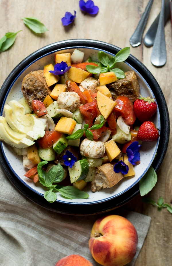 Tuscan Summer Peach and Mozzarella Panzanella Salad