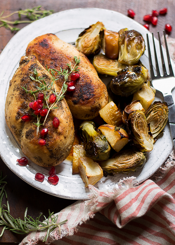 Apple Cider-Glazed Chicken with Honeycrisp Apple Brussels Sprouts.