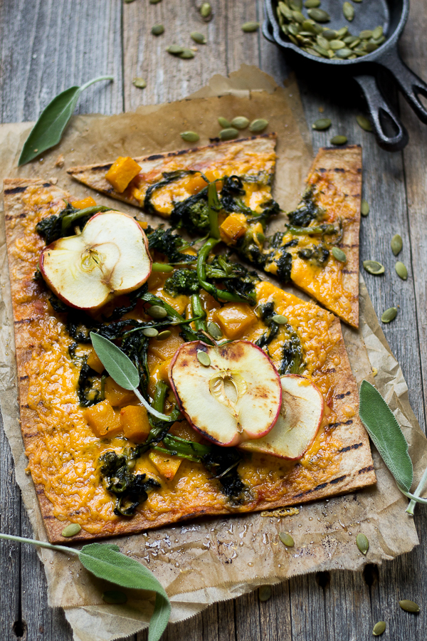 Butternut Squash, Apple, and Broccoli Rabe Cheddar Flatbread.