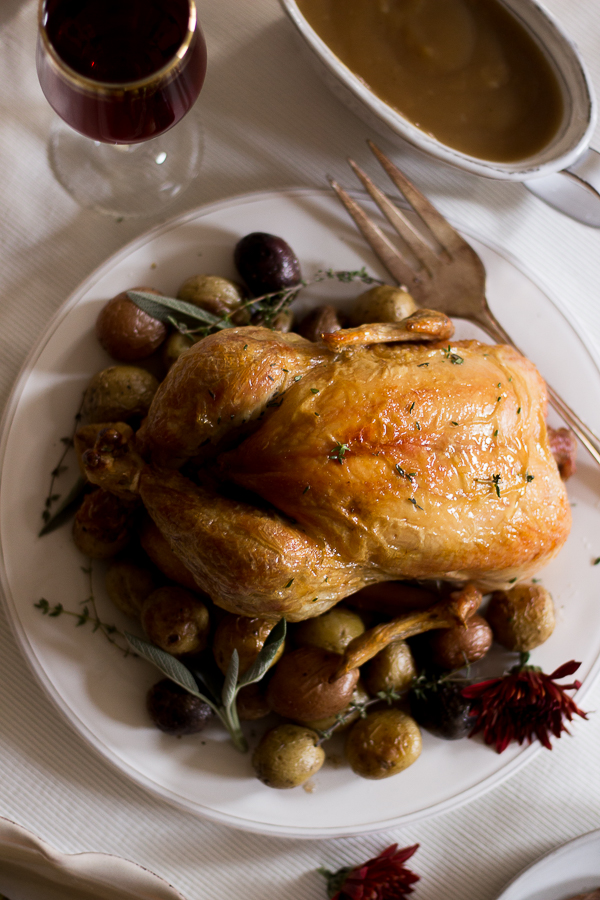 Sage “Faux-tisserie” Chicken with Thyme Roasted Potatoes.