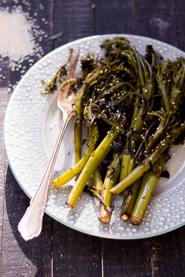 Simple Roasted Garlic and Sesame Broccolette.