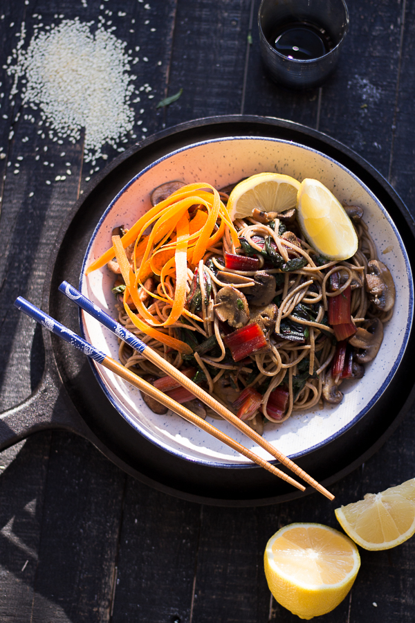 Thai Swiss Chard and Mushroom Soba Noodle Stir Fry.