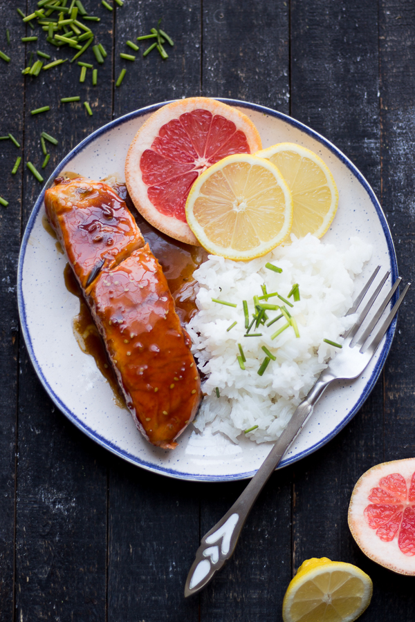 Citrus Teriyaki Salmon with Chive Rice.