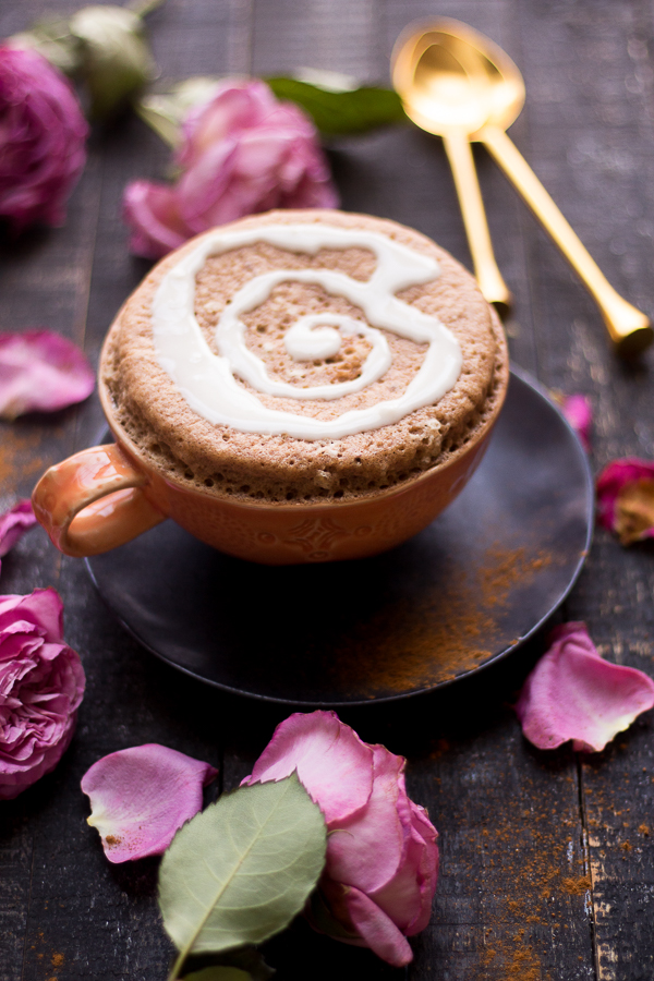 Simple Gooey Cinnamon Roll Mug Cake.