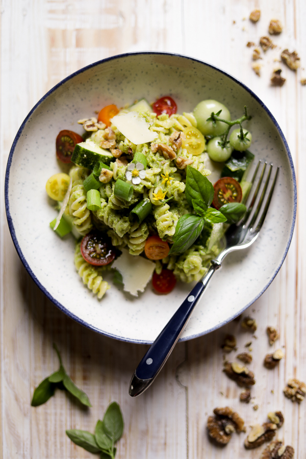 Avocado, Parmesan, and Walnut Pasta Salad.