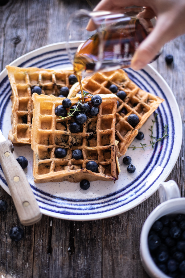 Healthy Blueberry Buttermilk Waffles.