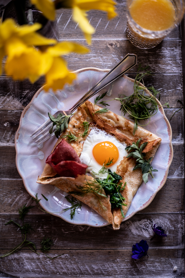 Breakfast Crêpes with Spring Herbs.